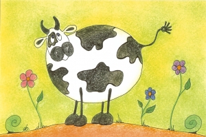 Carte postale : Vache : Impression sur papier cartonné - Dimension : 10 cm X 15 cm - Prix : 1 € la carte -        8 € la série complète