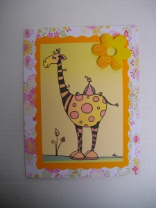 Carte Girafe et Oiseau : Dessin au feutre, colorisé sur ordinateur, puis imprimé sur papier. - Collage, superposition de papiers et accessoires de décoration.