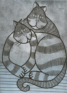 Couple de chat : Technique : Gravure sur lino  - (3 plaques) - 23 cm X 30 cm