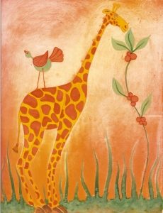 La girafe : Gravure avec diverses techniques : eau forte, aquatinte et crayon gras. - Retouché à l'acrylique - 26 cm X 20 cm