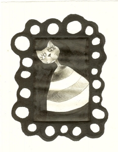 Le chat : Technique : Pointe sèche - Retouché à l'encre de chine - 9 cm X 12 cm