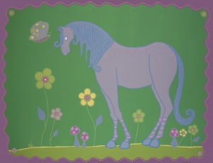 Le cheval et le papillon : Peinture acrylique. - Toile - 90 cm X 70 cm - 